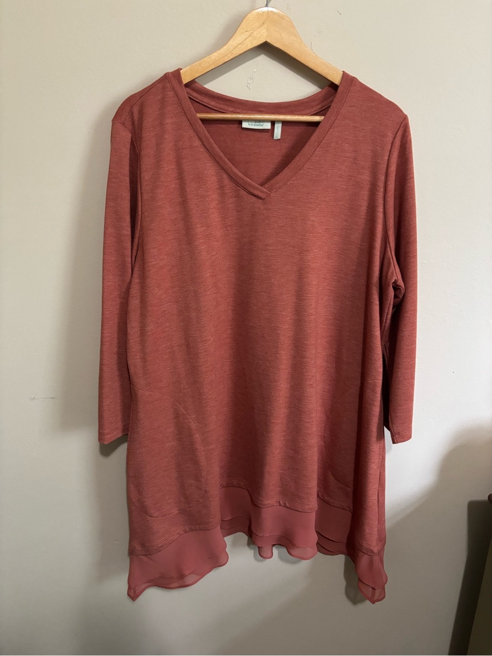 Logo Lounge Terra Cotta V-Neck Tunic with Chiffon Hem